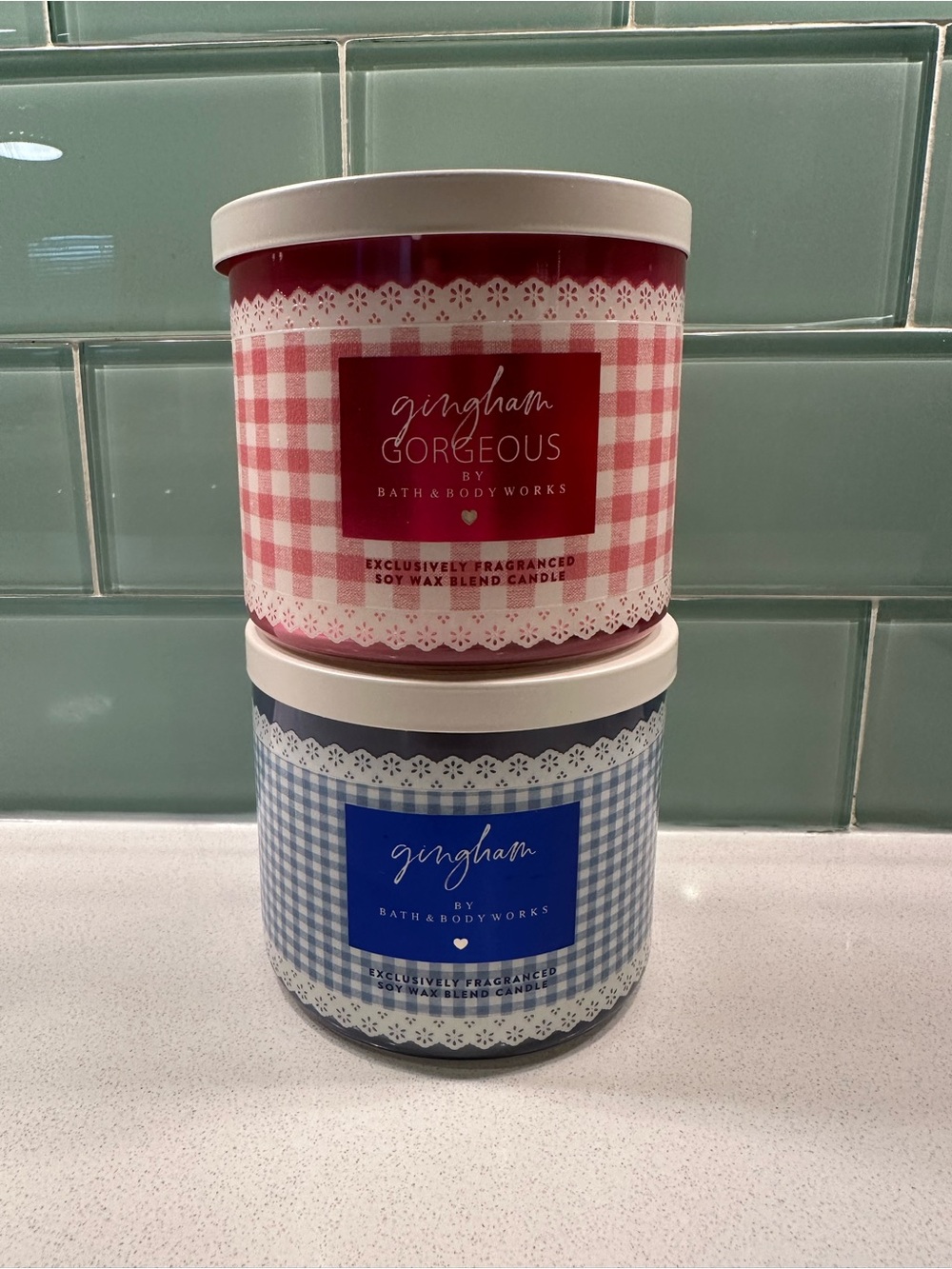 Bath & Body Works Gingham Candle Duo - Pink & Blue